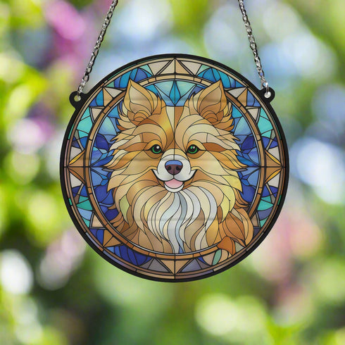 Pomeranian Stained Glass Effect Suncatcher